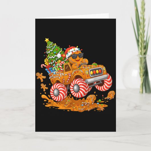 Monster Truck Gingerbread Man Funny Christmas Baki カード (正面)