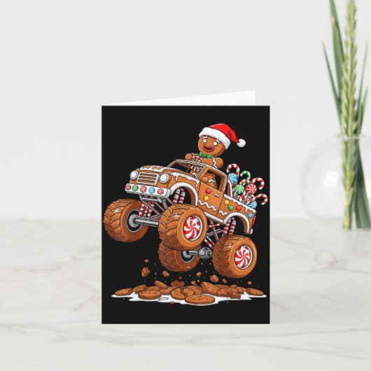 Monster Truck Gingerbread Man Funny Christmas Baki カード (正面)