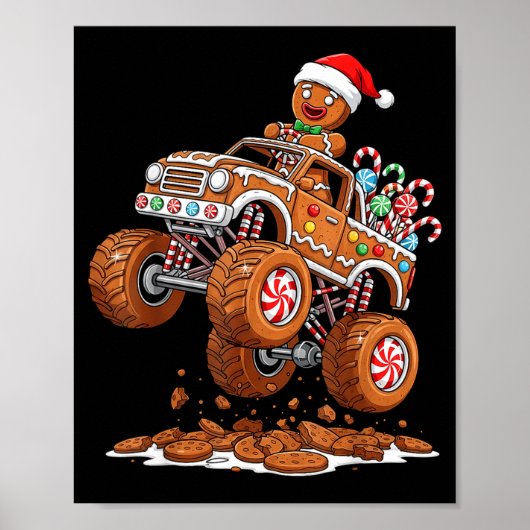 Monster Truck Gingerbread Man Funny Christmas Baki ポスター (正面)