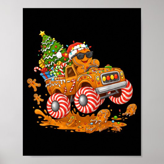 Monster Truck Gingerbread Man Funny Christmas Baki ポスター (正面)