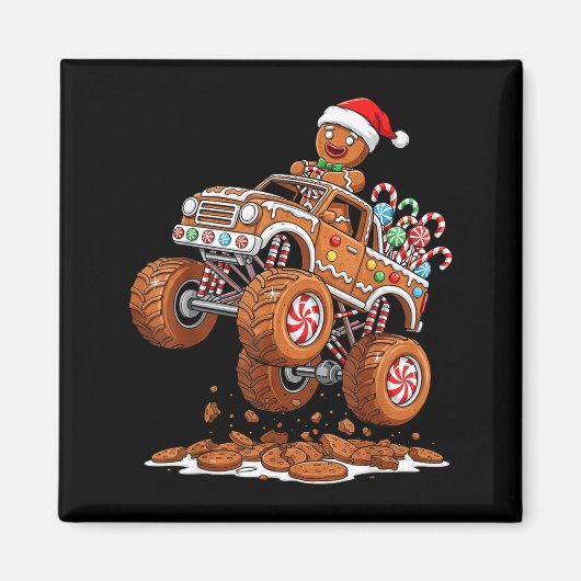Monster Truck Gingerbread Man Funny Christmas Baki マグネット (正面)