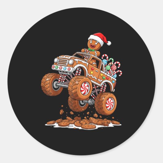 Monster Truck Gingerbread Man Funny Christmas Baki ラウンドシール (正面)