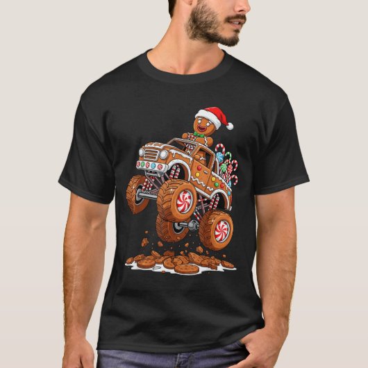 Monster Truck Gingerbread Man Funny Christmas Baki Tシャツ (正面)