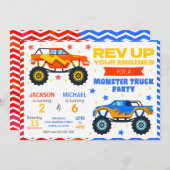 Monster Truck Joint Birthday Invitation Siblings 招待状 (正面/裏面)