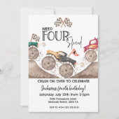 Monster Truck Need FOUR speed 4th birthday 招待状 (正面)