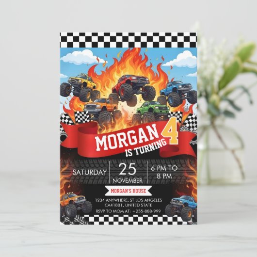 Monster Truck Racing Birthday Invitation 招待状 (スタンド正面)