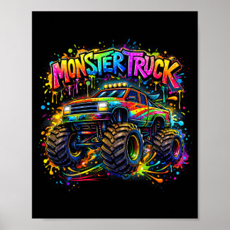 Monster truck retro colorful graffiti toddlers ポスター