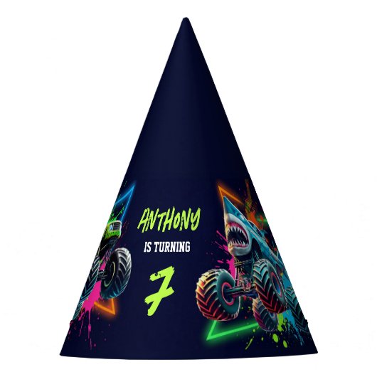 Monster Truck Shark Birthday  パーティーハット (正面)