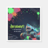 Monster Truck Shark Birthday Napkins スタンダードカクテルナプキン (正面)