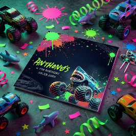 Monster Truck Shark Birthday Napkins スタンダードカクテルナプキン