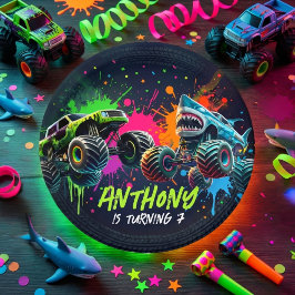 Monster Truck Shark Birthday Paper Plates ペーパープレート