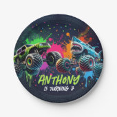 Monster Truck Shark Birthday Paper Plates ペーパープレート (正面)