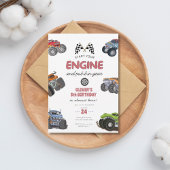 Monster truck, start your engine boy 5th birthday 招待状