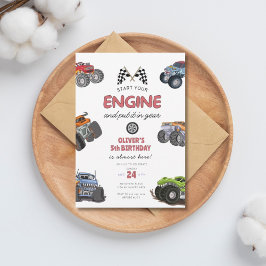 Monster truck, start your engine boy 5th birthday 招待状