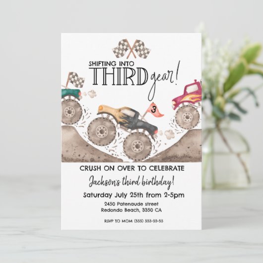 Monster Truck THIRD Gear 3rd birthday kids 招待状 (スタンド正面)