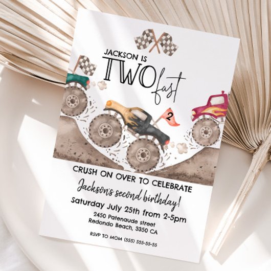 Monster Truck TWO FAST 2nd kids birthday 招待状