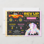 Monster Truck & Unicorn Joint Birthday Invitation 招待状 (正面)