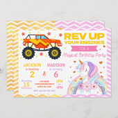 Monster Truck & Unicorn Joint Birthday Invitation 招待状 (正面/裏面)