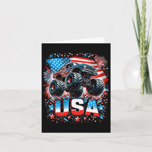 Monster Truck Usa American Flag 4th Of July  カード (正面)