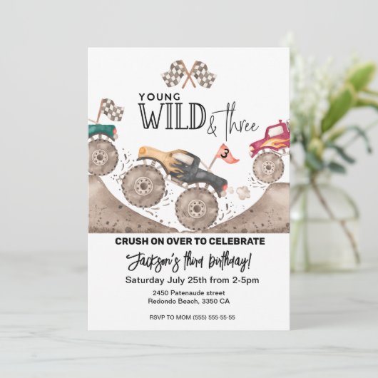 Monster Truck Young Wild Three Birthday invite  招待状 (スタンド正面)