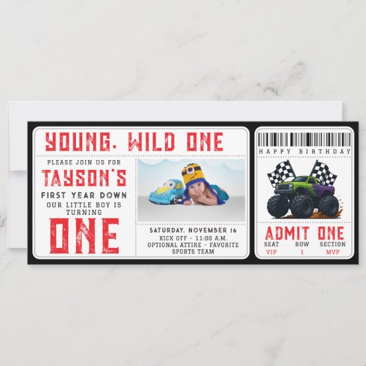 Monster Trucks 1st Birthday Ticket Invitation 招待状 (正面)