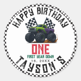 Monster Trucks 1st Birthday Vroom Party ラウンドシール