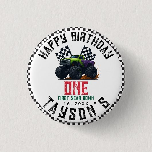 Monster Trucks 1st Birthday Vroom Party 缶バッジ (正面)
