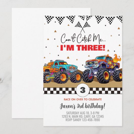 Monster trucks boy birthday invitation. invitation 招待状 (正面/裏面)