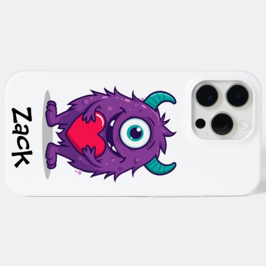 Monster Valentine Heart Cartoon Personalize Name Case-Mate iPhoneケース (裏面 (横))