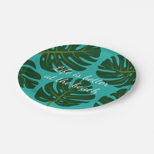 Monsteraの熱帯シュロの葉の花の紙皿 ペーパープレート (アングル)