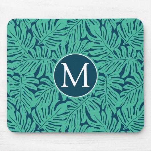 Monsteraの熱帯葉パターン|モノグラム マウスパッド (正面)