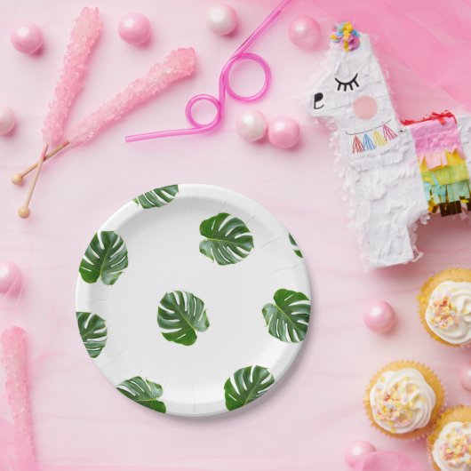 Monsteraの葉のプリントの熱帯紙皿 ペーパープレート (パーティー)