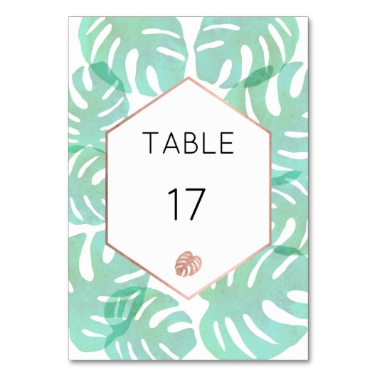 Monsteraの葉及びばら色の金ゴールド テーブルナンバー (正面)