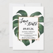 Monsteraトロピカルパームリーフ日付を保存 招待状 (正面)
