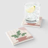 Monstera植物テラコッタプライド背景ピンク ストーンコースター (横)