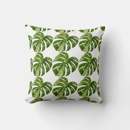 Monstera Albo Leaf Pillow — Botanical Home Decor クッション (正面)
