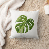 Monstera Albo Leaf Pillow — Botanical Home Decor クッション (ブランケット)