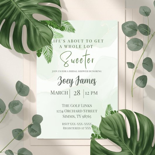 Monstera Bridal Shower Invitation Tropical Greener 招待状