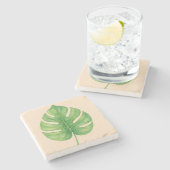Monstera Green Leaf Design. ストーンコースター (横)