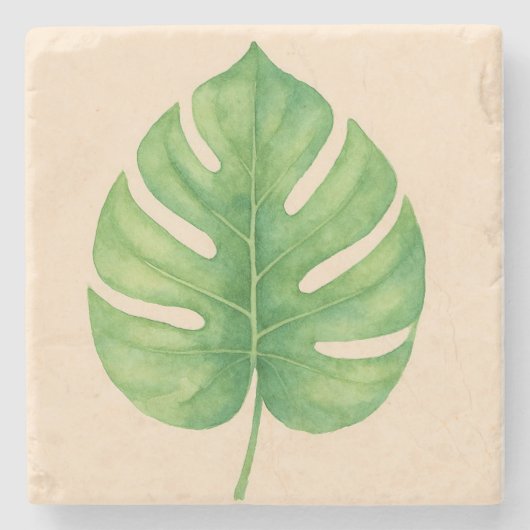 Monstera Green Leaf Design. ストーンコースター (正面)