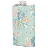 Monstera Leaf -ターコイズ、緑、珊瑚、マスタード フラスク (左)