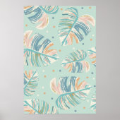 Monstera Leaf -ターコイズ、緑、珊瑚、マスタード ポスター (正面)