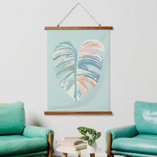 Monstera Leaf -ターコイズ、緑、珊瑚、マスタード 吊り下げ型タペストリー
