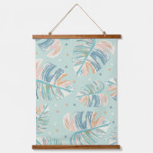 Monstera Leaf -ターコイズ、緑、珊瑚、マスタード 吊り下げ型タペストリー (正面)