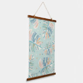 Monstera Leaf -ターコイズ、緑、珊瑚、マスタード 吊り下げ型タペストリー (傾斜あり)