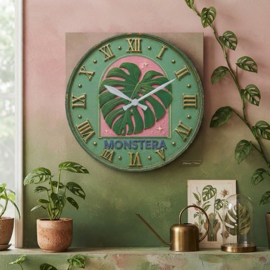 Monstera Leaf Botanical ラージ壁時計