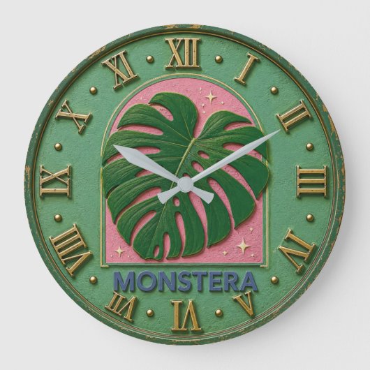 Monstera Leaf Botanical  ラージ壁時計 (正面)