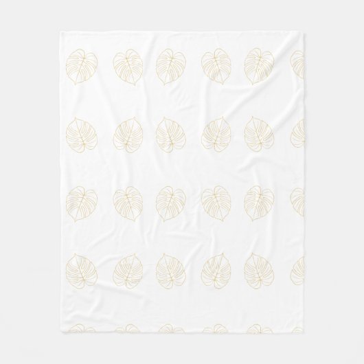 Monstera Leaf Gold Design.  フリースブランケット (正面)