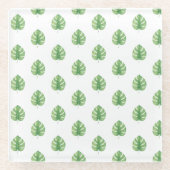 Monstera Leaf Green Design. ガラスコースター (正面)