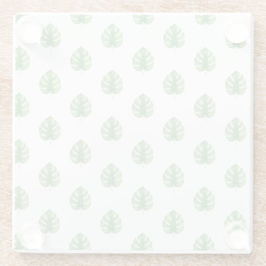 Monstera Leaf Green Design. ガラスコースター (裏面)